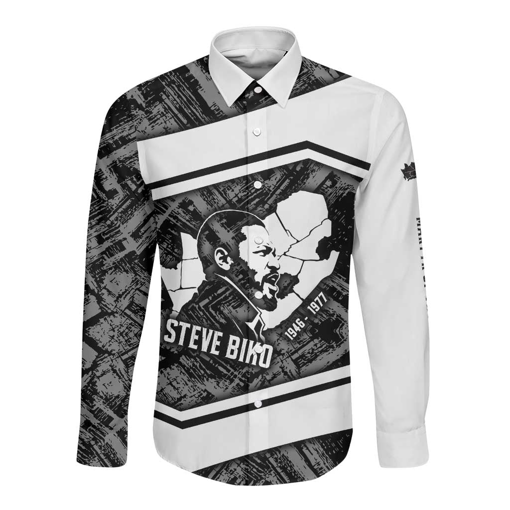 Steve Biko Long Sleeve Button Shirt with Monochrome Portrait, Ideas Do Not Die Quote - Wonder Print Shop