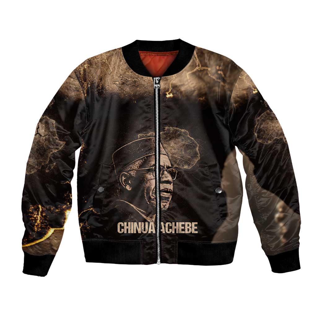 Chinua Achebe Bomber Jacket with Sepia Portrait, Lion Historians Quote and Vintage African Map - Wonder Print Shop
