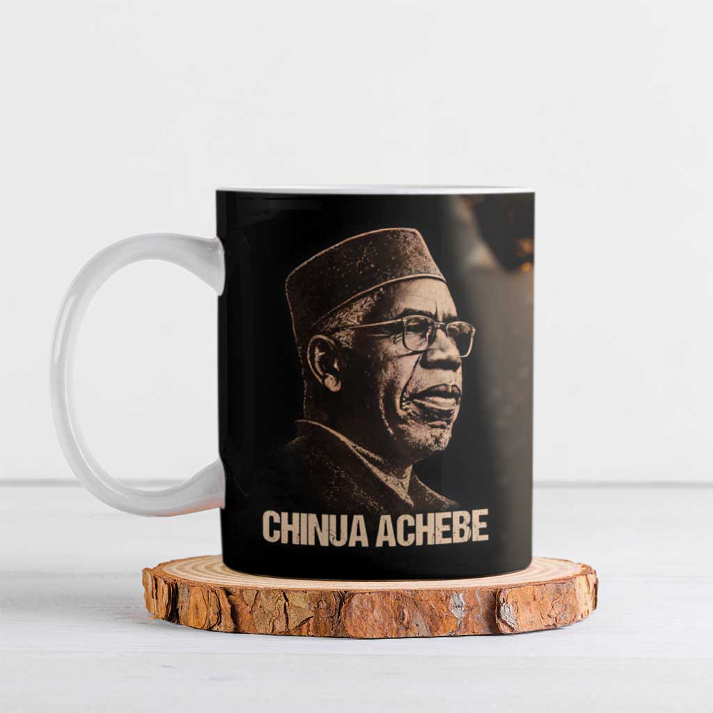 Chinua Achebe Ceramic Mug with Sepia Portrait, Lion Historians Quote and Vintage African Map - Wonder Print Shop