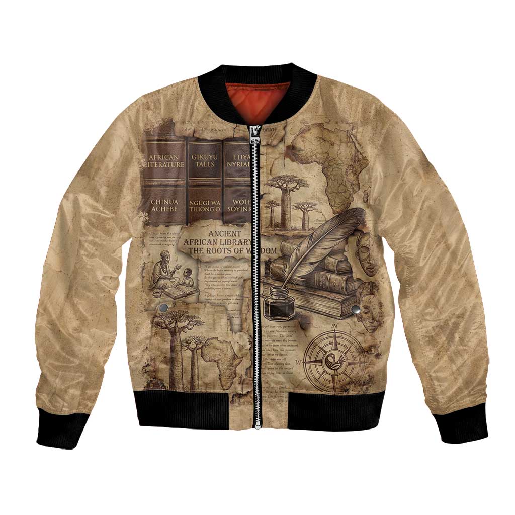 Ngugi wa Thiong O Bomber Jacket Vintage Map Ancient African Library - Decolonising the Mind - Wonder Print Shop