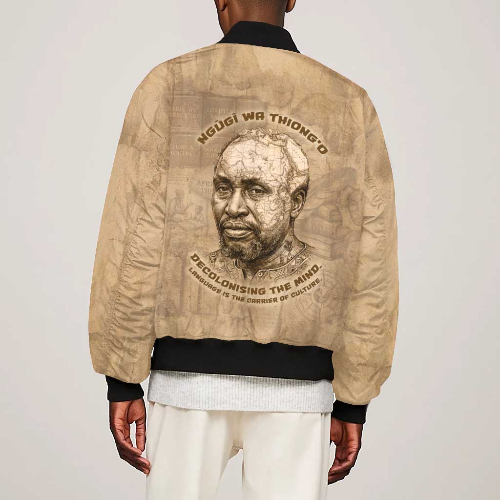 Ngugi wa Thiong O Bomber Jacket Vintage Map Ancient African Library - Decolonising the Mind - Wonder Print Shop