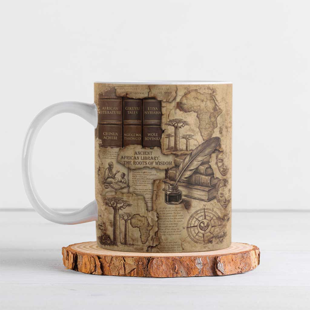 Ngugi wa Thiong O Ceramic Mug Vintage Map Ancient African Library - Decolonising the Mind - Wonder Print Shop