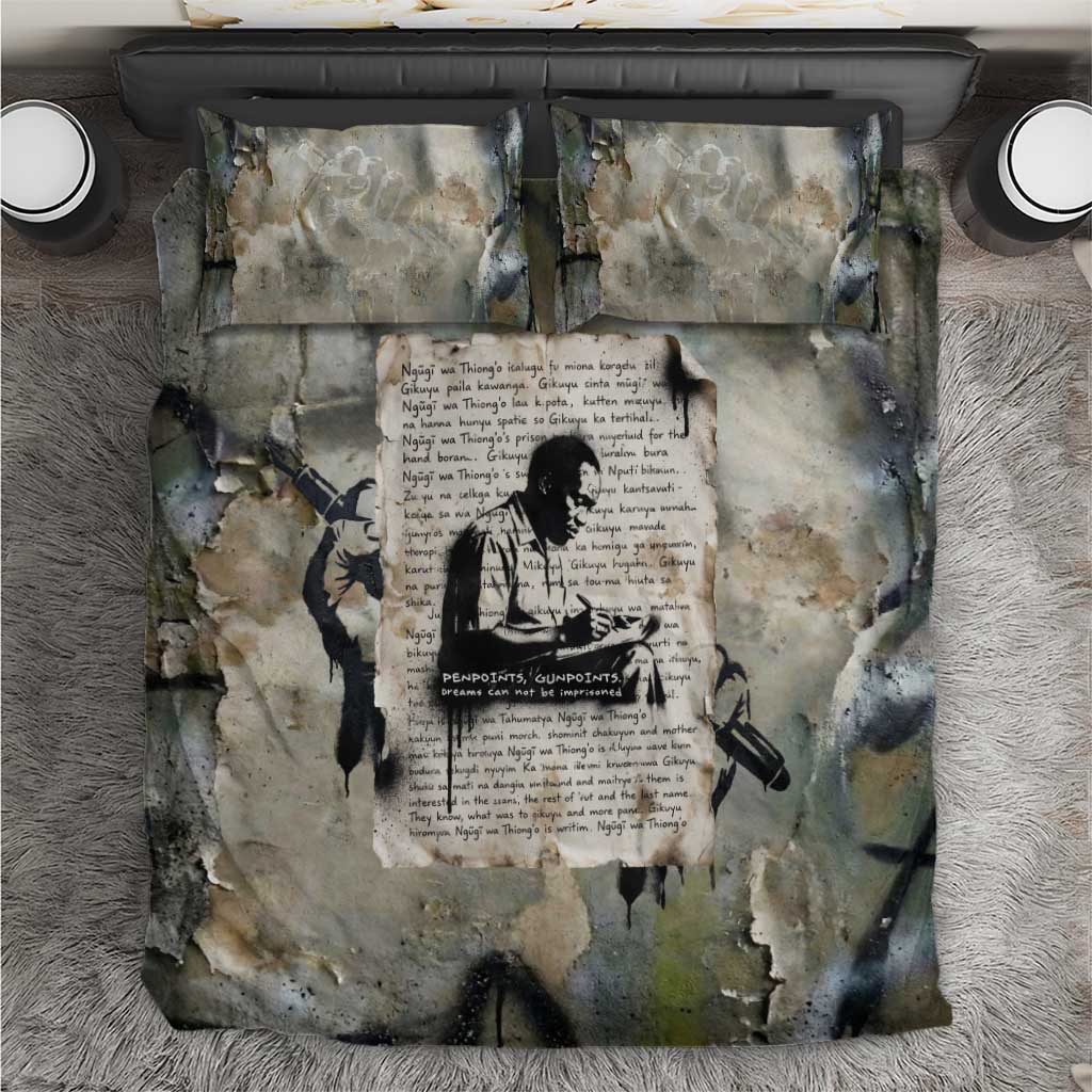 Ngugi wa Thiong O Bedding Set Graffiti Resist Statement Ink Pen Revolution Fist Literary Activism - Wonder Print Shop