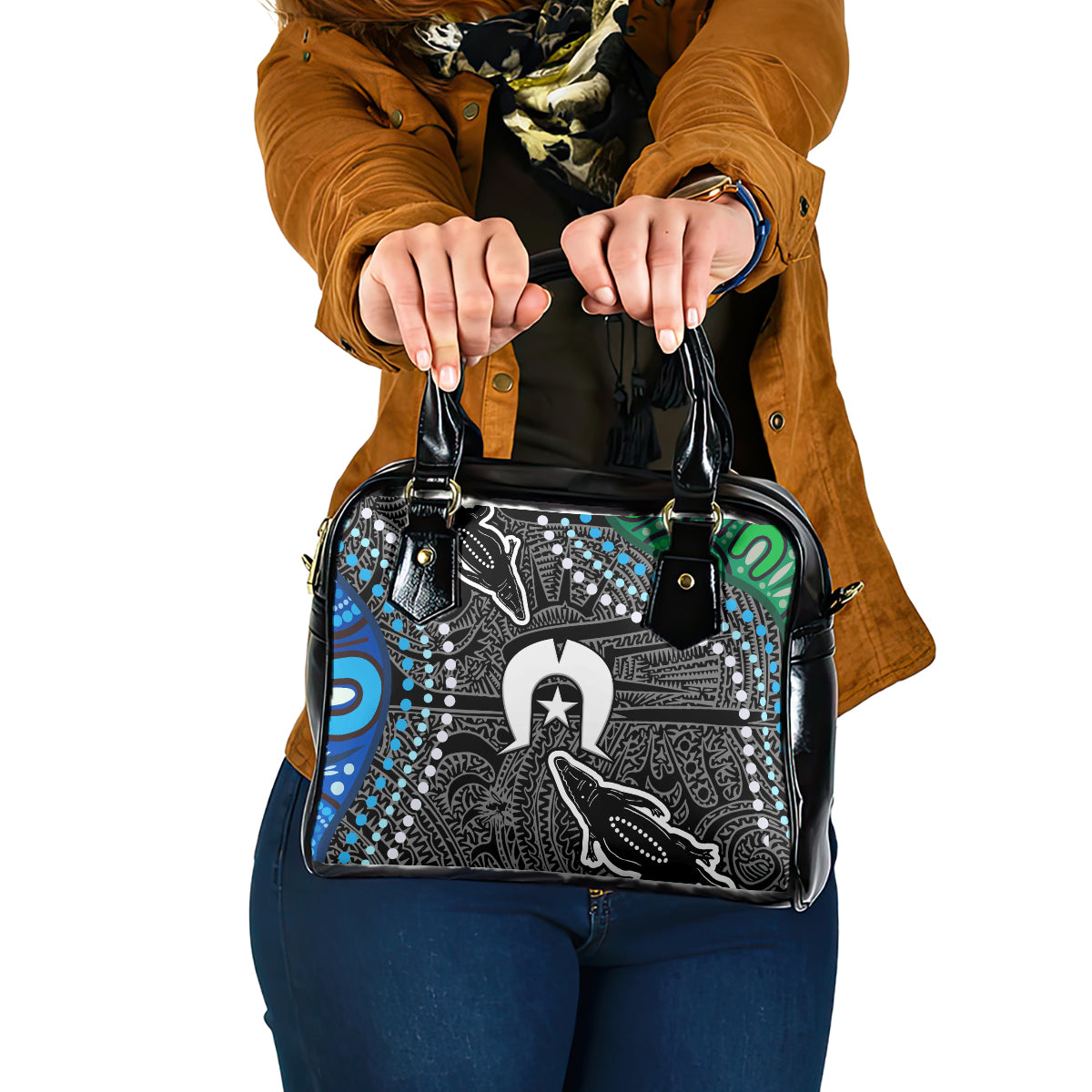 Torest Trait Islands Mix Crocodine Aboriginal Pattern Shoulder Handbag