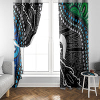 Multicolor tribal patterned window curtain panels framing a bright doorway opening
