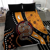 Multicolor Aboriginal snake dot art bedding set with black/orange duvet and 2 front pillowcases