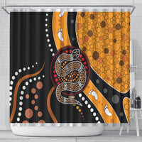 Abstract dot art snake shower curtain, black and orange panels with white dots
