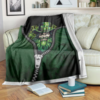 Green and black zip-art blanket with Irish man portrait wearing a top hat
