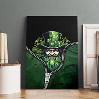 Canvas wall art featuring a green leprechaun portrait with shamrocks hat and zipper