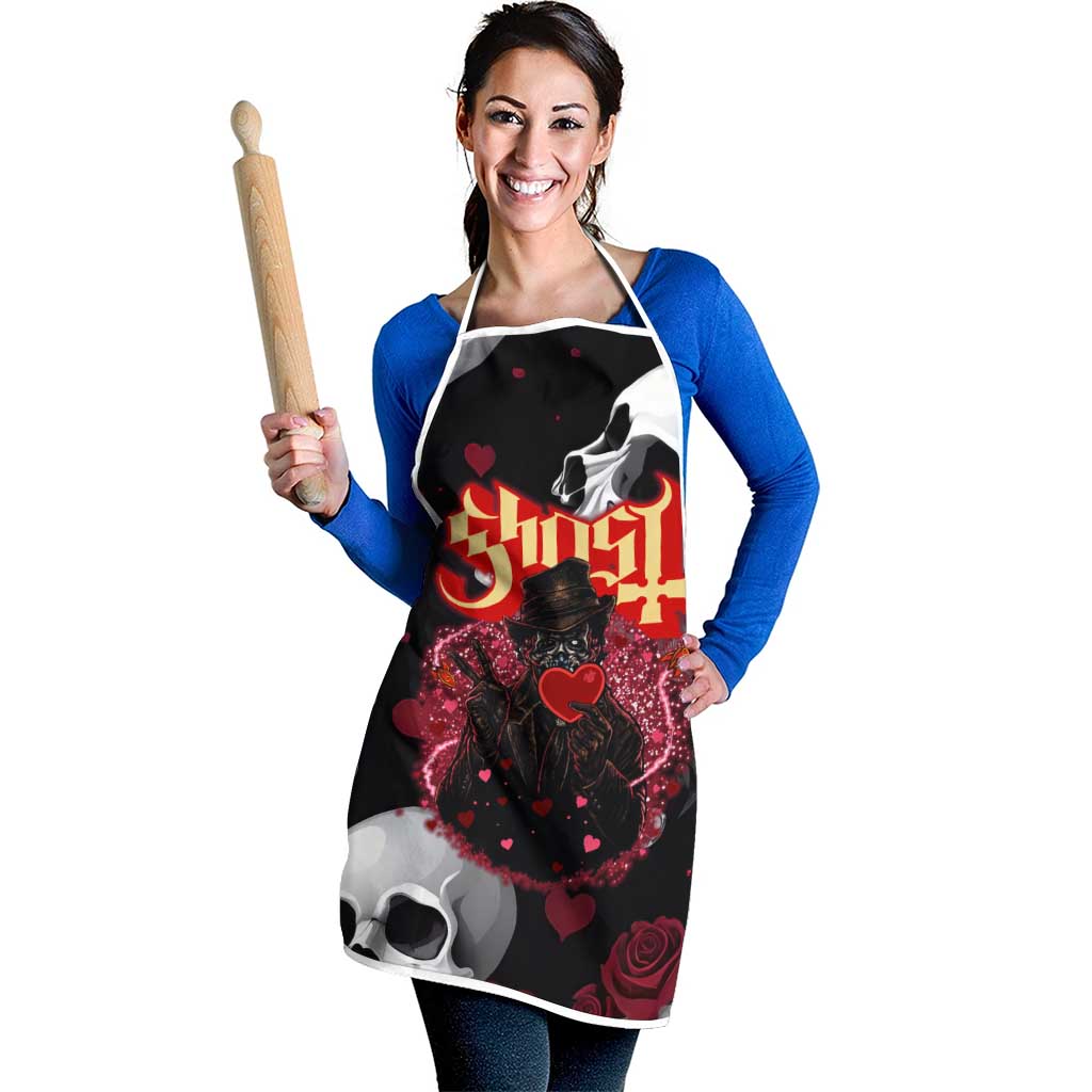 Ghost Valentine Apron with Rockets Skull Heart Pattern