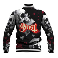 Ghost Valentine Baseball Jacket with Rockets Skull Heart Pattern