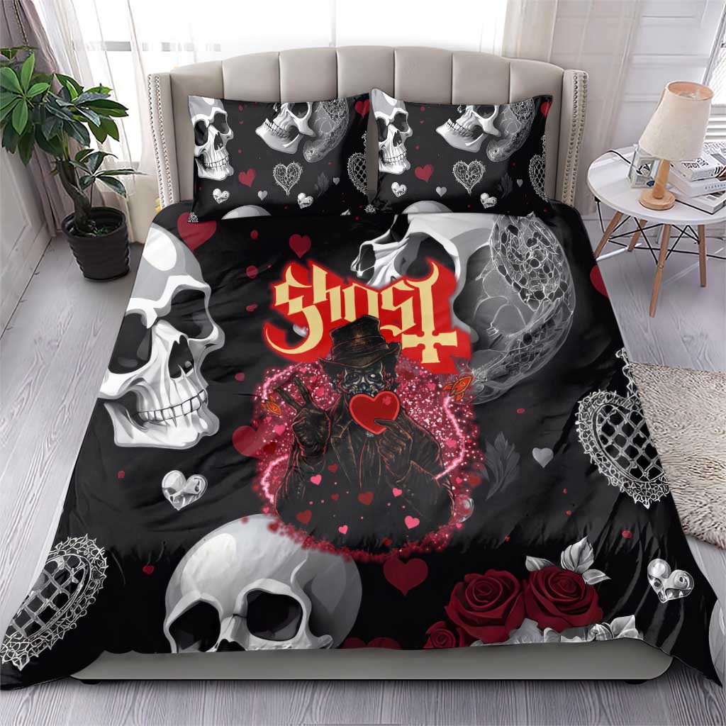 Ghost Valentine Bedding Set with Rockets Skull Heart Pattern