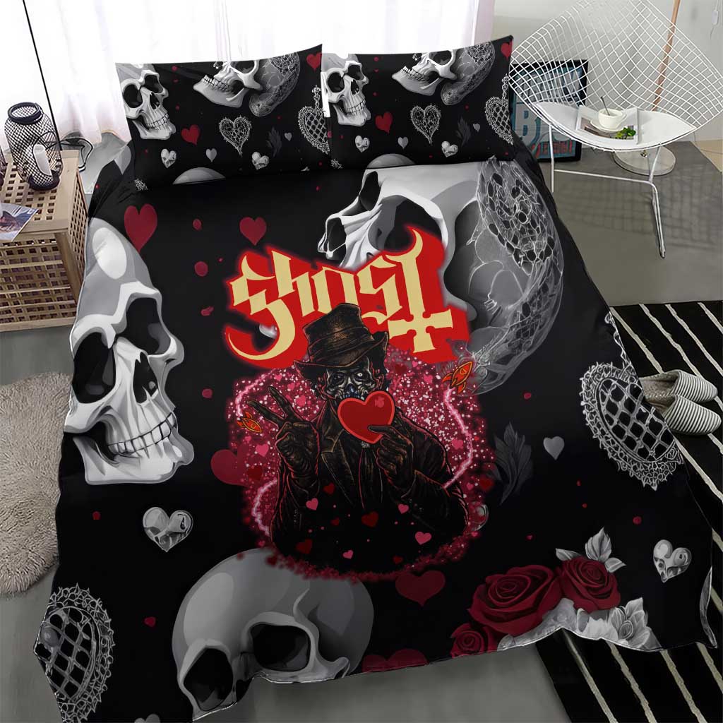 Ghost Valentine Bedding Set with Rockets Skull Heart Pattern