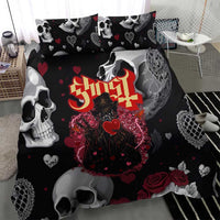 Ghost Valentine Bedding Set with Rockets Skull Heart Pattern