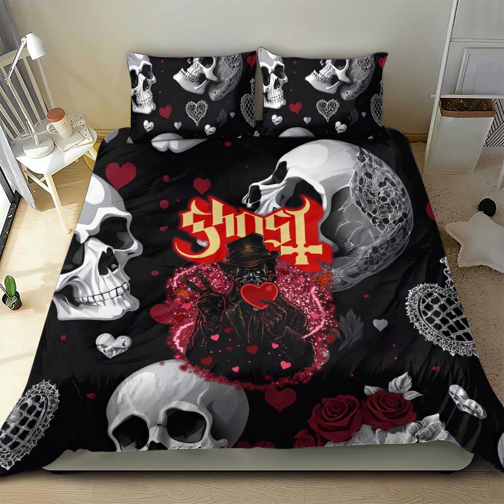 Ghost Valentine Bedding Set with Rockets Skull Heart Pattern