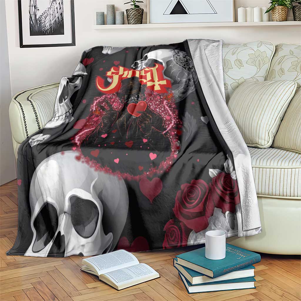 Ghost Valentine Blanket with Rockets Skull Heart Pattern