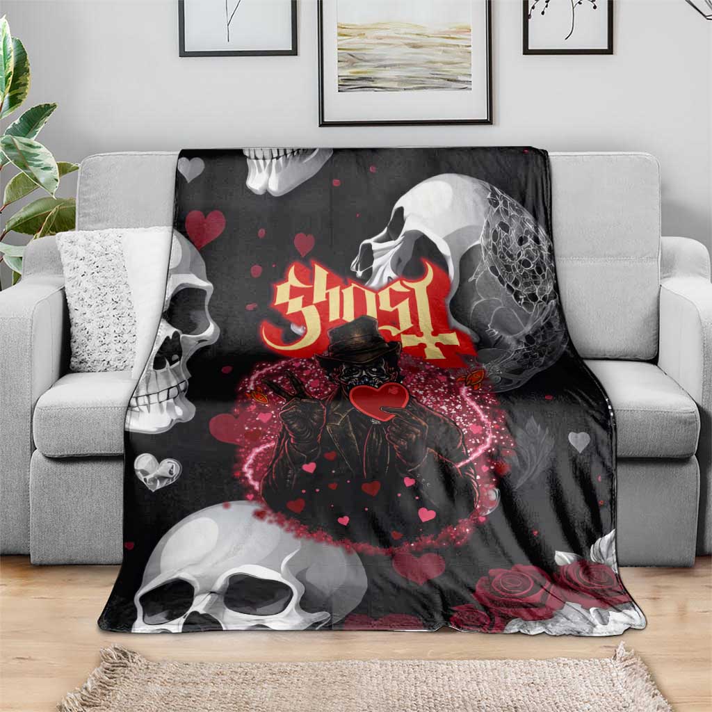 Ghost Valentine Blanket with Rockets Skull Heart Pattern