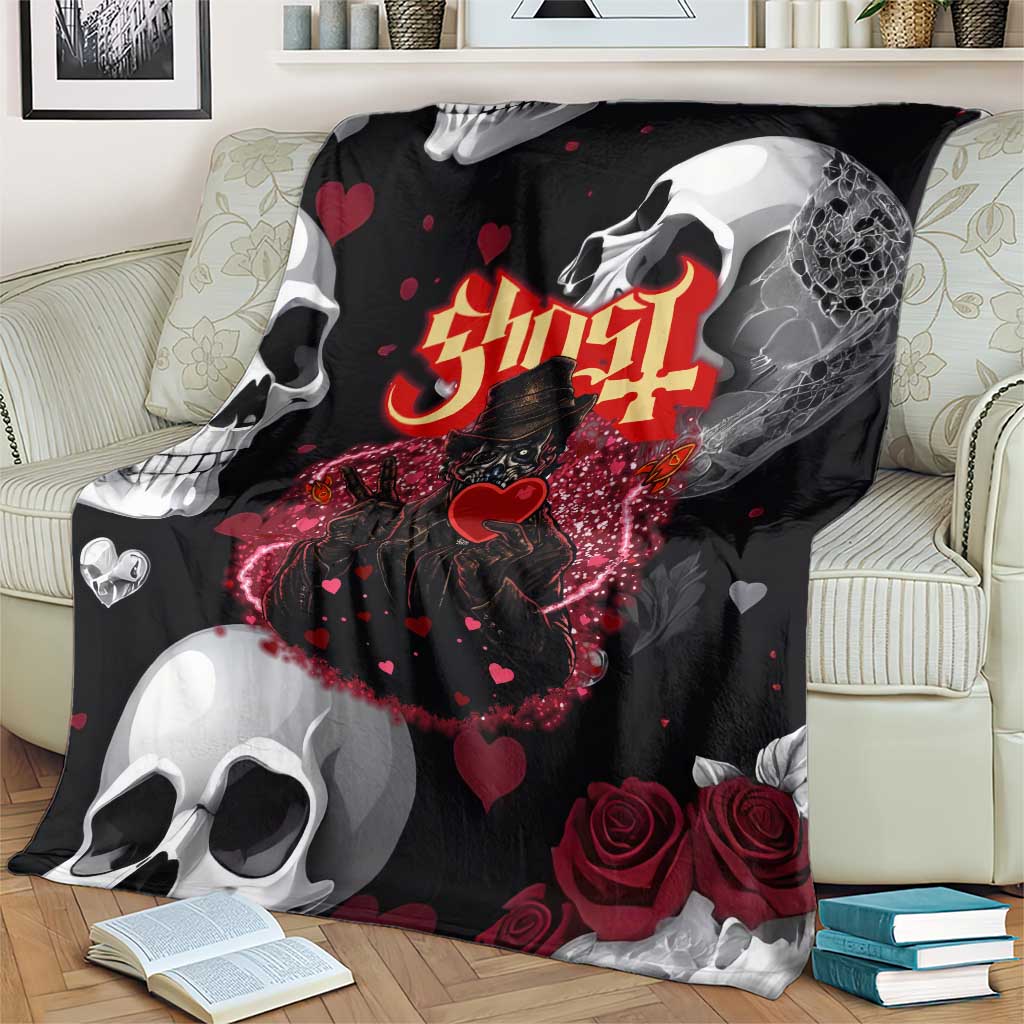 Ghost Valentine Blanket with Rockets Skull Heart Pattern