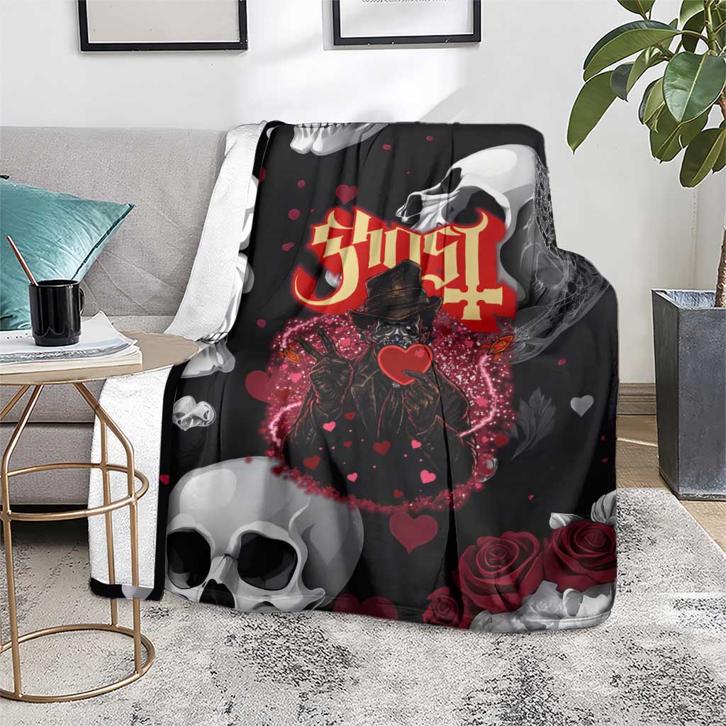 Ghost Valentine Blanket with Rockets Skull Heart Pattern