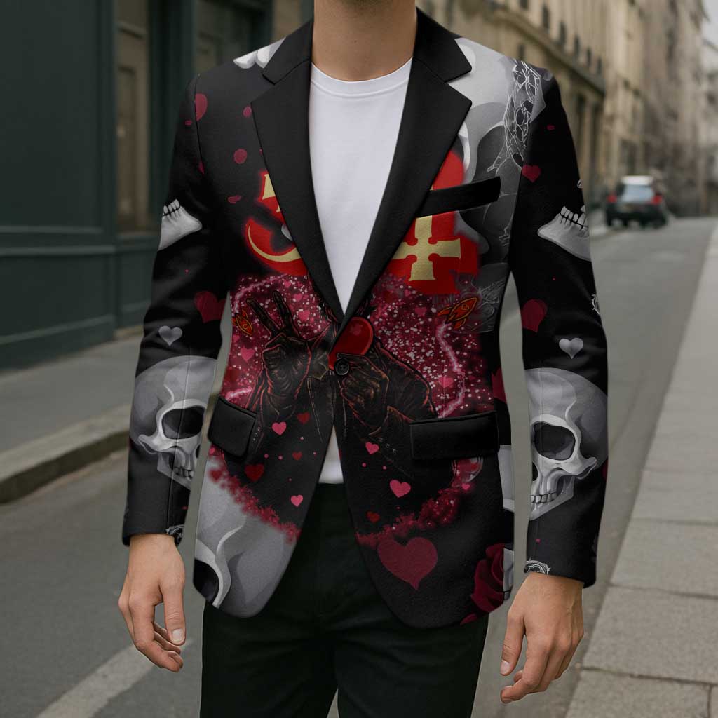 Ghost Valentine Blazer with Rockets Skull Heart Pattern