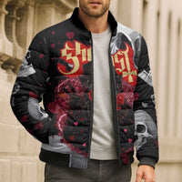 Ghost Valentine Bomber Puffer Jacket with Rockets Skull Heart Pattern