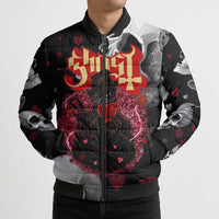 Ghost Valentine Bomber Puffer Jacket with Rockets Skull Heart Pattern
