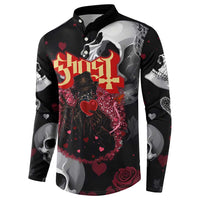 Ghost Valentine Button Sweatshirt with Rockets Skull Heart Pattern