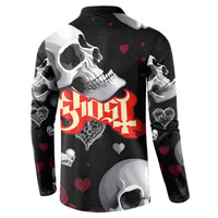 Ghost Valentine Button Sweatshirt with Rockets Skull Heart Pattern