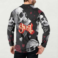 Ghost Valentine Button Sweatshirt with Rockets Skull Heart Pattern