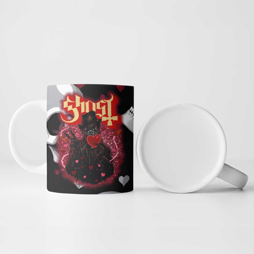 Ghost Valentine Ceramic Mug with Rockets Skull Heart Pattern