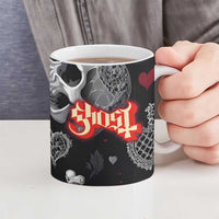 Ghost Valentine Ceramic Mug with Rockets Skull Heart Pattern