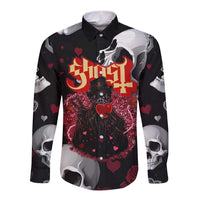 Ghost Valentine Long Sleeve Button Shirt with Rockets Skull Heart Pattern