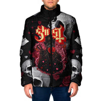 Ghost Valentine Padded Jacket with Rockets Skull Heart Pattern
