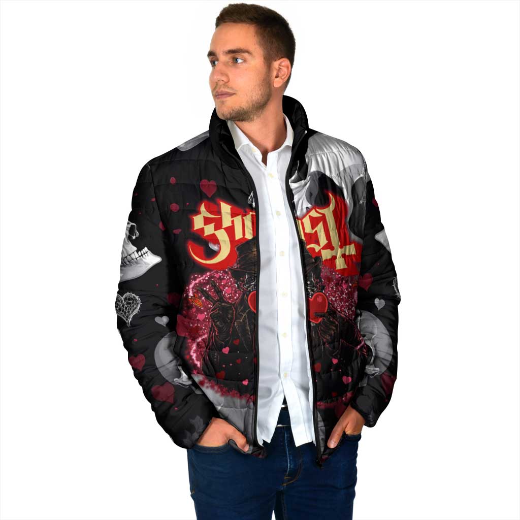 Ghost Valentine Padded Jacket with Rockets Skull Heart Pattern