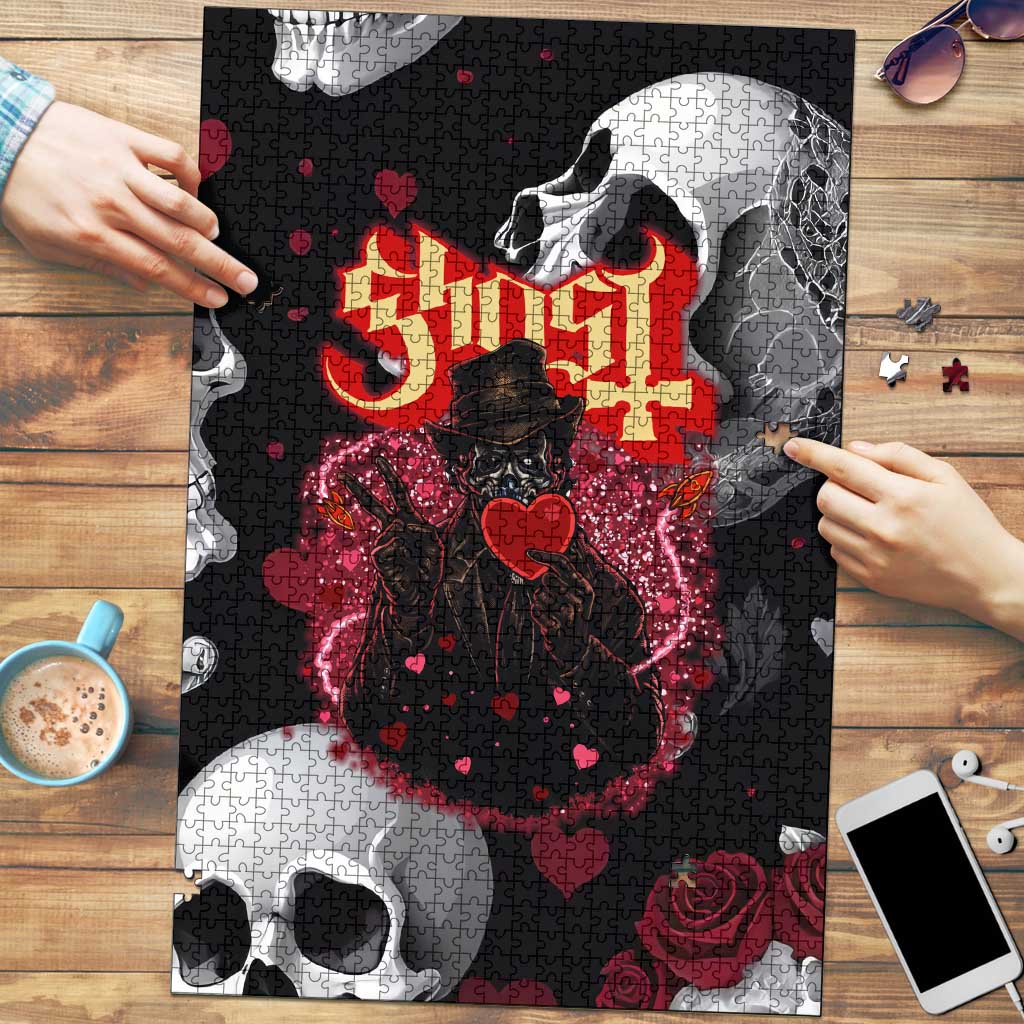 Ghost Valentine Puzzle with Rockets Skull Heart Pattern