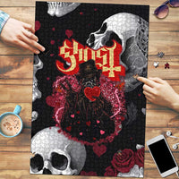 Ghost Valentine Puzzle with Rockets Skull Heart Pattern