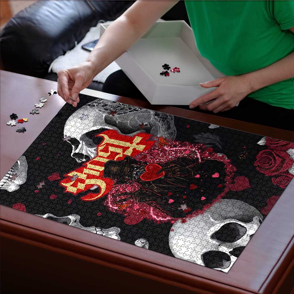 Ghost Valentine Puzzle with Rockets Skull Heart Pattern