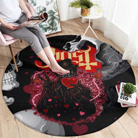 Ghost Valentine Round Carpet with Rockets Skull Heart Pattern