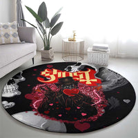 Ghost Valentine Round Carpet with Rockets Skull Heart Pattern