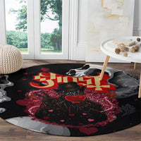 Ghost Valentine Round Carpet with Rockets Skull Heart Pattern