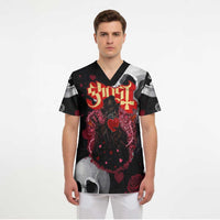 Ghost Valentine Scrub Top with Rockets Skull Heart Pattern