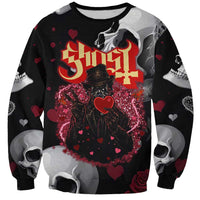 Ghost Valentine Sweatshirt with Rockets Skull Heart Pattern