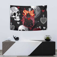 Ghost Valentine Tapestry with Rockets Skull Heart Pattern