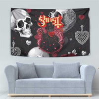 Ghost Valentine Tapestry with Rockets Skull Heart Pattern