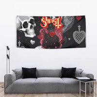 Ghost Valentine Tapestry with Rockets Skull Heart Pattern