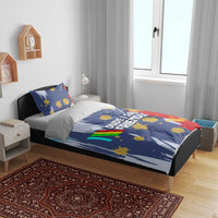 Dude I Said Friendly Graphic Bedding Set with Gold Paint Splatter and Retro Stripes