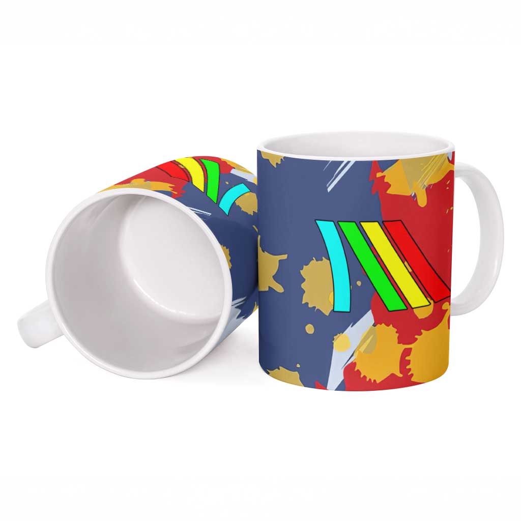 Dude I Said Friendly Graphic Ceramic Mug with Gold Paint Splatter and Retro Stripes