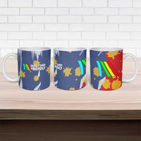 Dude I Said Friendly Graphic Ceramic Mug with Gold Paint Splatter and Retro Stripes