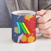 Dude I Said Friendly Graphic Ceramic Mug with Gold Paint Splatter and Retro Stripes