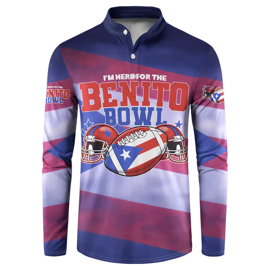 Benito Bowl Fan Gear Button Sweatshirt with Puerto Rican Flag Football Graphic